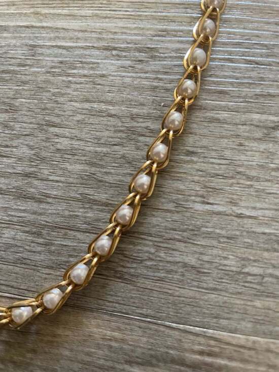 Napier Jewelry - Vintage Napier Gold Tone Faux Pearl Cage Link Long Necklace
